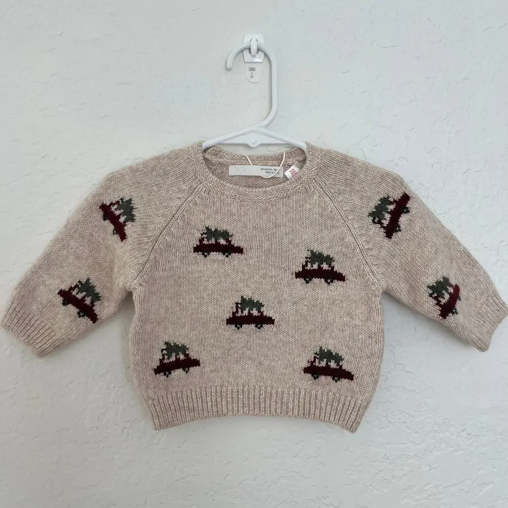 Zara Baby Knit Christmas Tree Car Sweater 3-6M NWT